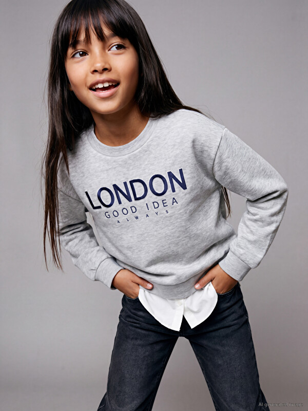 LCW Kids London Baskılı Kız Çocuk Kalın Sweatshirt