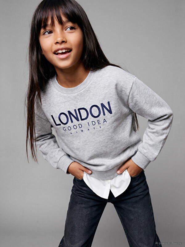 LCW Kids London Baskılı Kız Çocuk Kalın Sweatshirt
