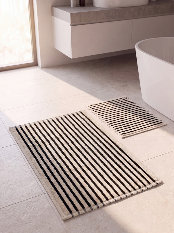 LCW HOME Striped Patterned 2 Pack Bath Mat Set