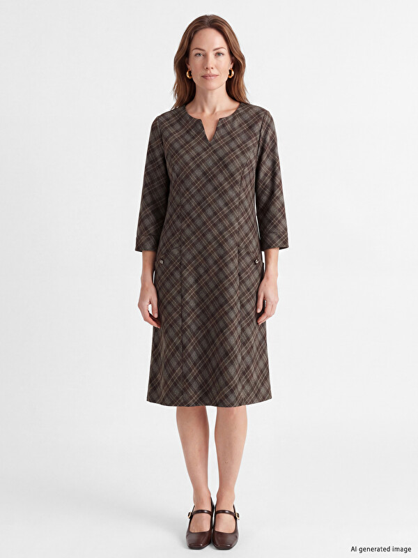 LCW Grace V Neck Plaid Patterned A Form Dress