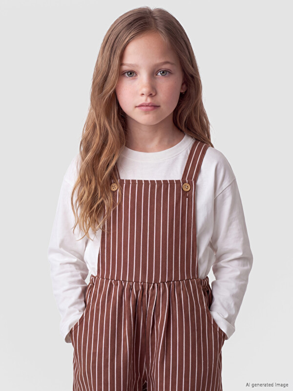 LCW Kids Striped Girls' Dungaree Dress