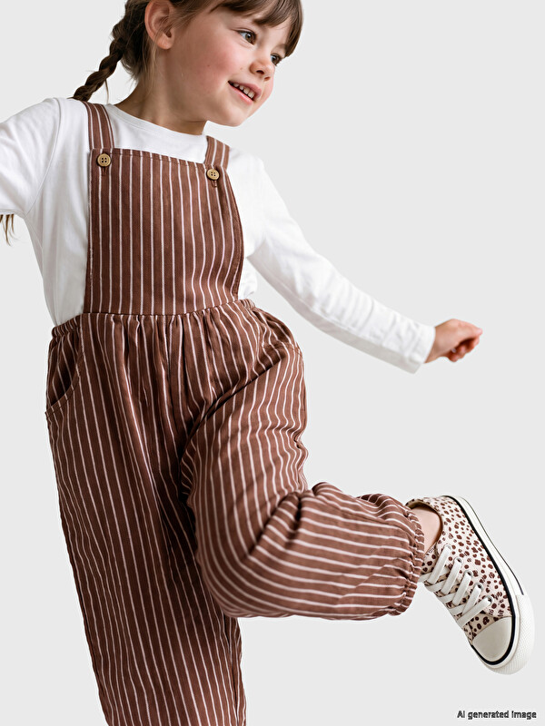 LCW Kids Striped Girls' Dungaree Dress