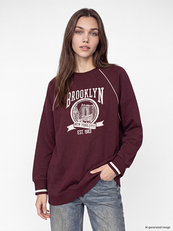 LCW Modest Baskılı Oversize Kadın Sweatshirt Tunik