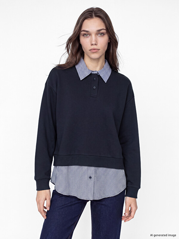 LCW Modest Polo Yaka Ekose Kadın Sweatshirt Tunik