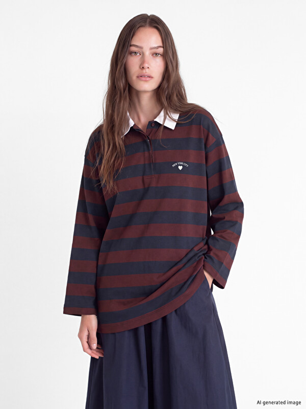 LCW Modest Polo Collar Striped Women's Sweatshirt Tunic