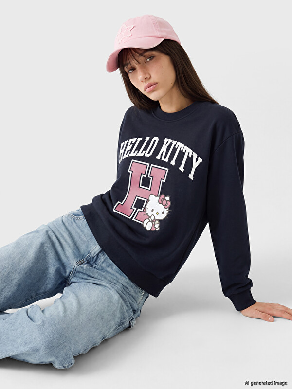 XSIDE Hello Kitty Baskılı Oversize Kadın Sweatshirt