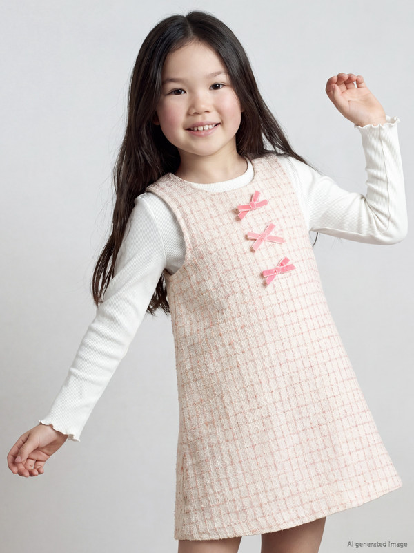 LCW Kids Plaid Bowed Girls' Dress and T-shirt