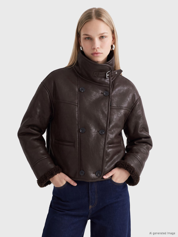 LCW Vision Oversize Women's Thick Leather Look Coat