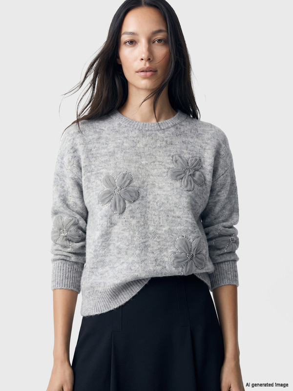 LCW EVERYDAY Pulover Tricotat Brodat cu Guler Rotund pentru Femei