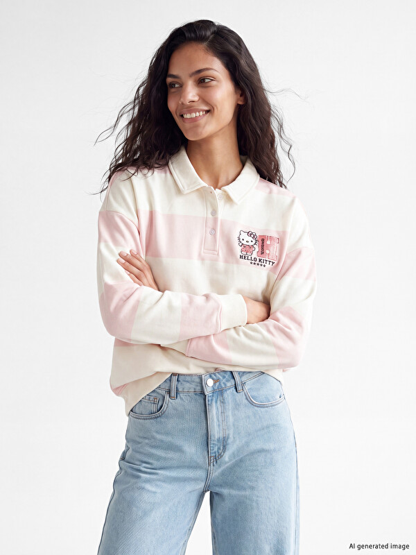 XSIDE Polo Yaka Hello Kitty Nakışlı Kadın Sweatshirt