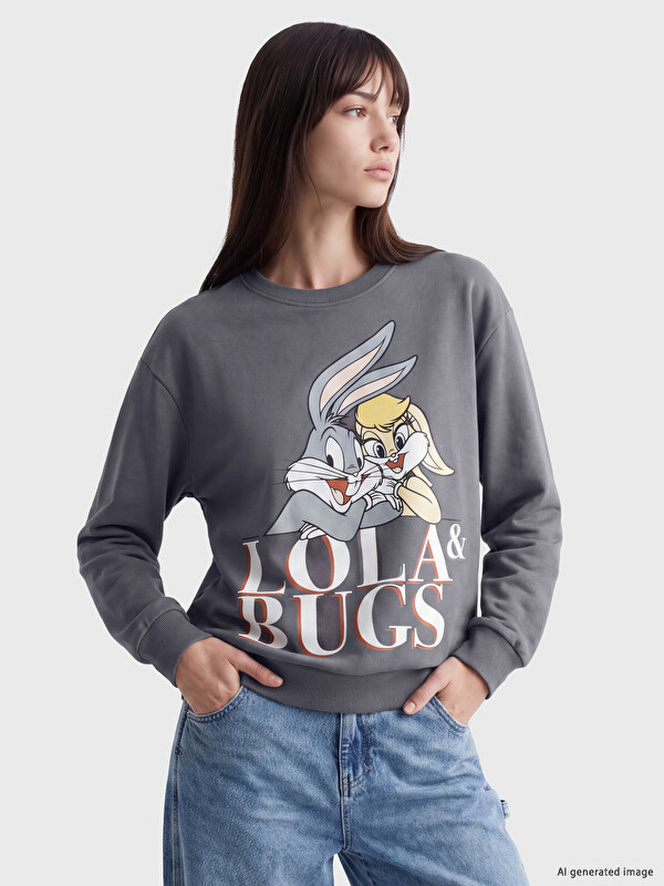 XSIDE Оверсајз дебел женски дуксер со Bugs Bunny печат
