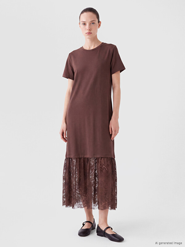 LCW Comfort Crew Neck Lace Dress