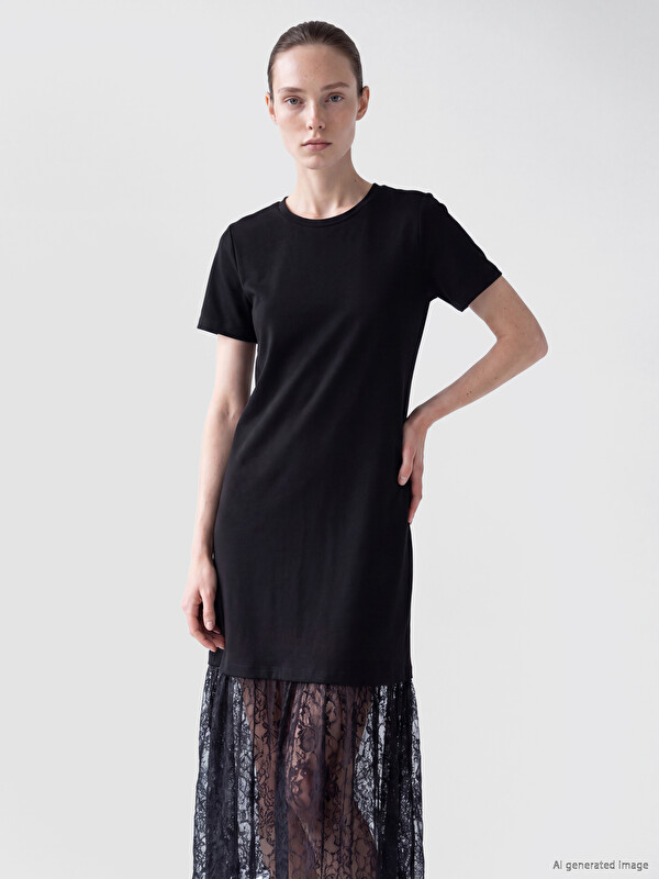 LCW Comfort Платье с кружевом с круглым вырезом