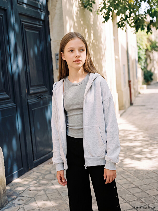 LCW Kids Hooded Girls' Zip-Up Sweatshirt