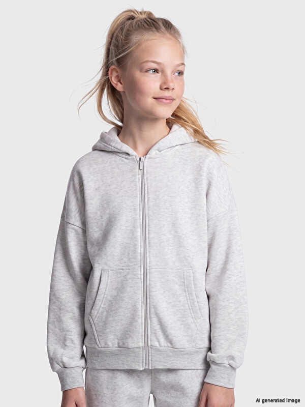 LCW Kids Hooded Medium Thickness Girls' Zip-Up Sweatshirt