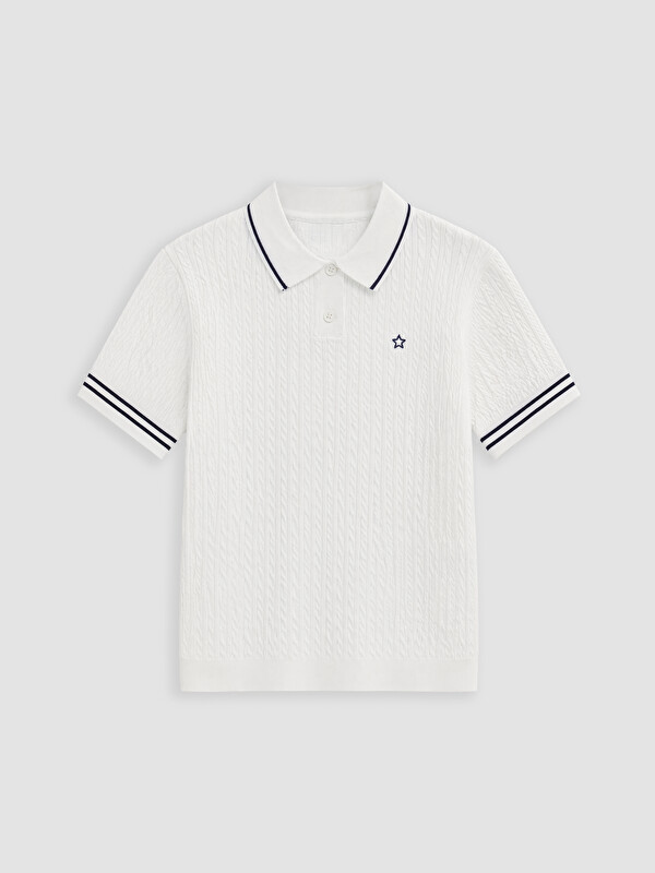 LCW Kids Polo Yaka Nakışlı Kız Çocuk Triko Kazak