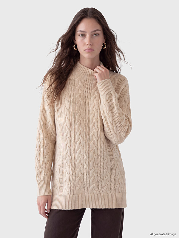 LCW Modest Mock Neck Patterned Women's Knitwear Tunic