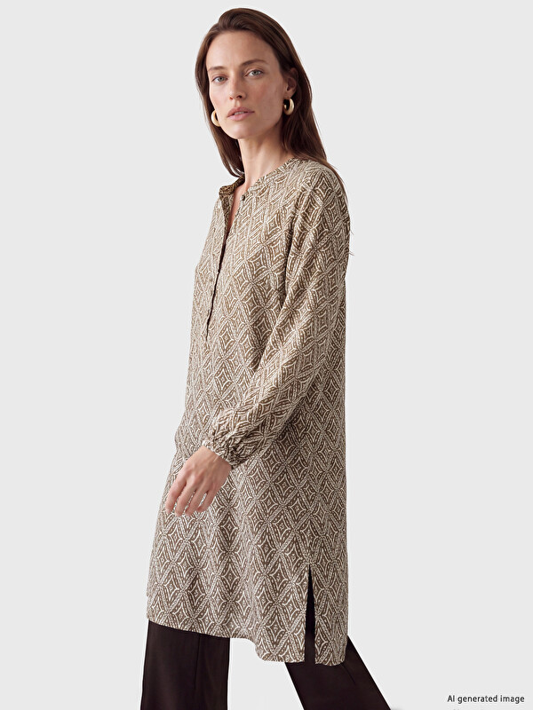 LCW Grace Grandad Collar Patterned Women's Shirt Tunic