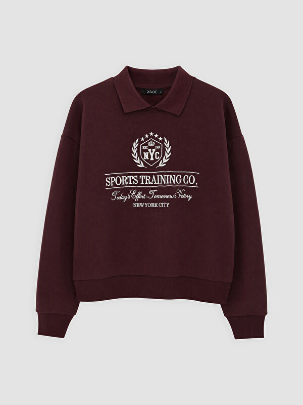 XSIDE Polo Collar Embroidered Oversize Women's Sweatshirt