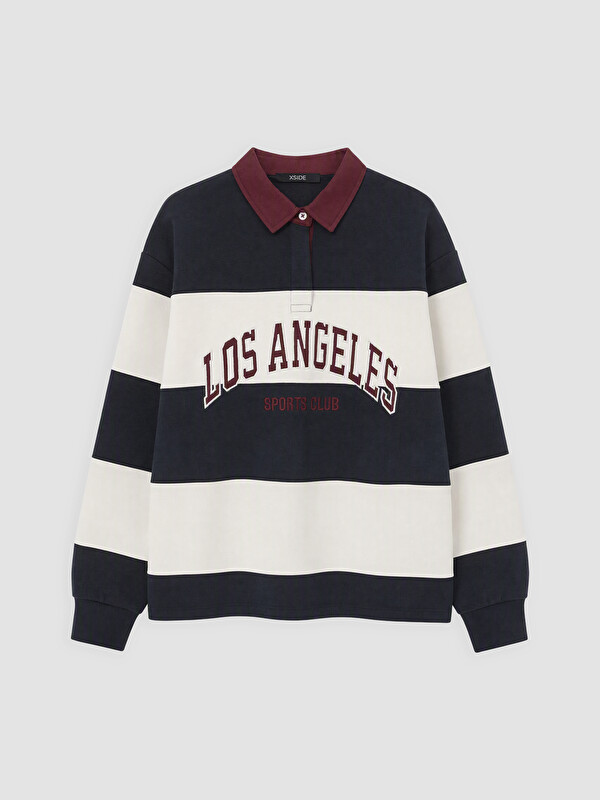 XSIDE Polo Yaka Nakışlı Oversize Kadın Sweatshirt