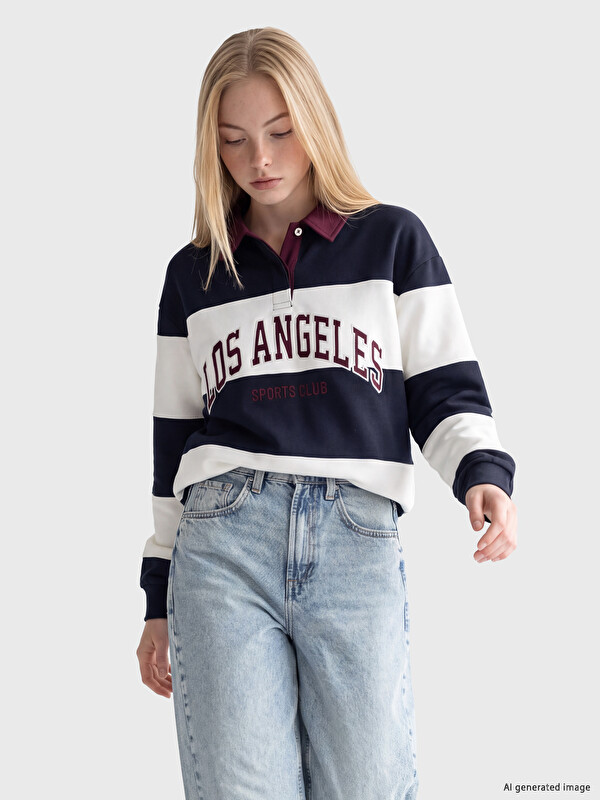 XSIDE Polo Collar Embroidered Oversize Women's Sweatshirt