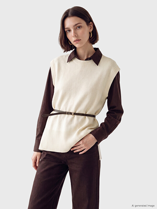 LCW Modest Beli Kemerli Kadın Triko Süveter