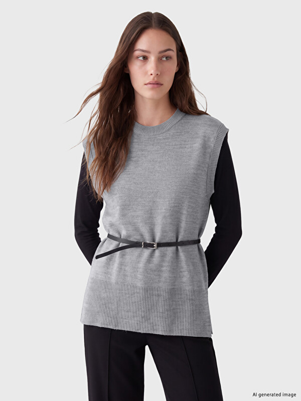 LCW Modest Belted Women's Knitwear Sweater Vest