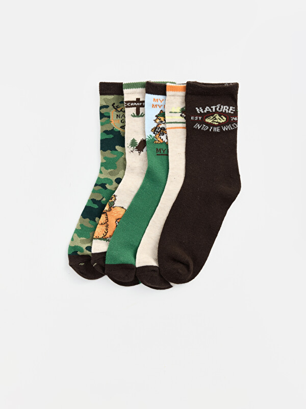 LCW Kids 5 Pack Nature Themed Boys' Ankle Socks