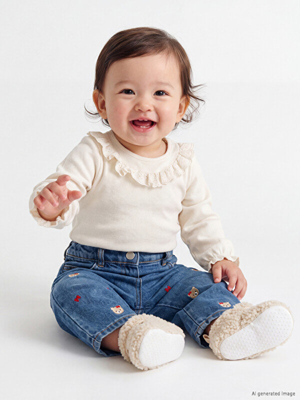 LC WAIKIKI Beli Lastikli Wideleg Kız Bebek Jean Pantolon