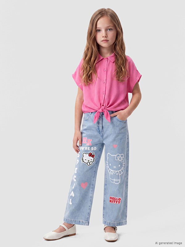 LCW Kids Wideleg Hello Kitty Printed Girls' Jeans