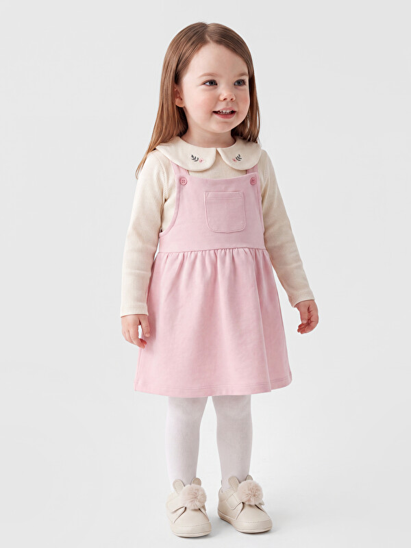 LCW baby Embroidered Baby Girls' Dungarees and T-Shirt