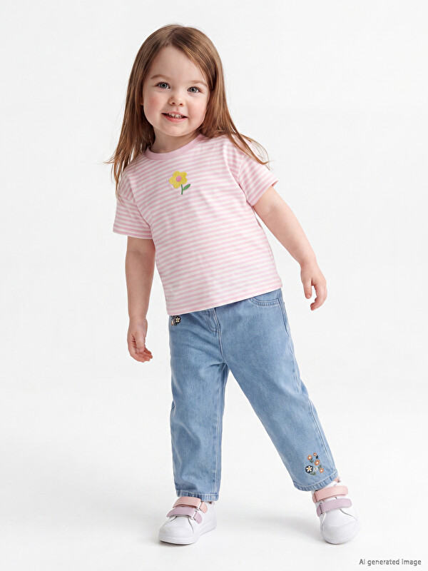 LC WAIKIKI Flower Embroidered Baby Girls' Jeans