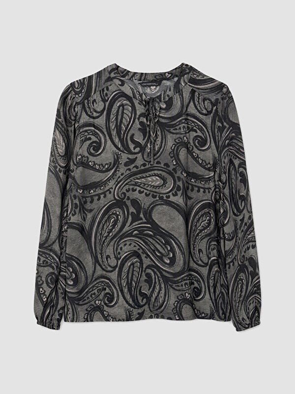 LCW EVERYDAY Tie Neck Patterned Blouse
