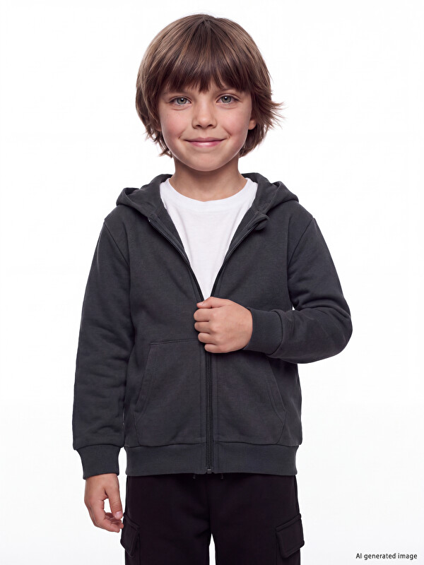 LCW Kids Kapüşonlu Erkek Çocuk Fermuarlı Sweatshirt
