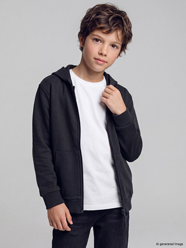 LCW Kids Kalın Kapüşonlu Erkek Çocuk Fermuarlı Sweatshirt