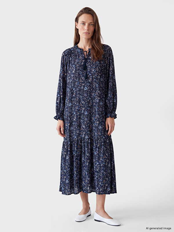 LCW Grace Tie Neck Floral Dress
