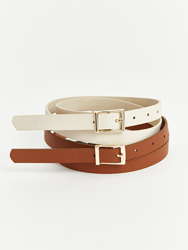 LCW ACCESSORIES Faux Leather Women's Belt Set 2 Pack