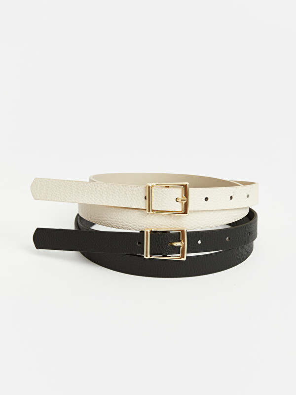LCW ACCESSORIES Faux Leather Women's Belt Set 2 Pack