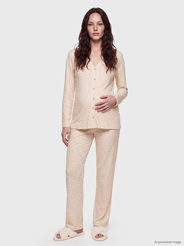 LCW DREAM V Yaka Desenli Hamile Pijama Takım