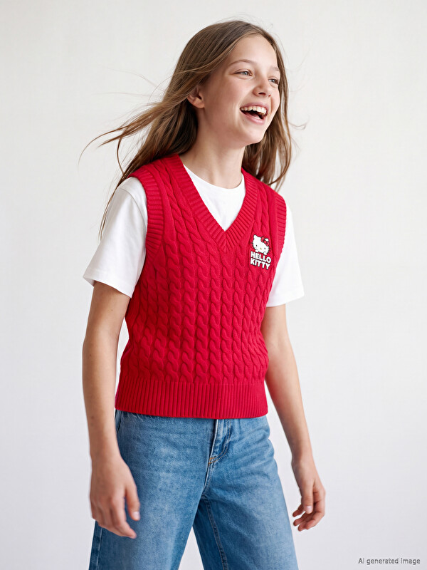 LCW Kids Hello Kitty Girls' Knitwear Sweater Vest