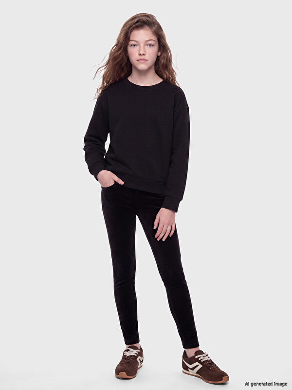 LC WAIKIKI Bisiklet Yaka Kız Çocuk Kalın Sweatshirt