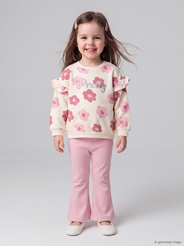 LCW baby Çiçekli Kız Bebek Sweatshirt ve Tayt