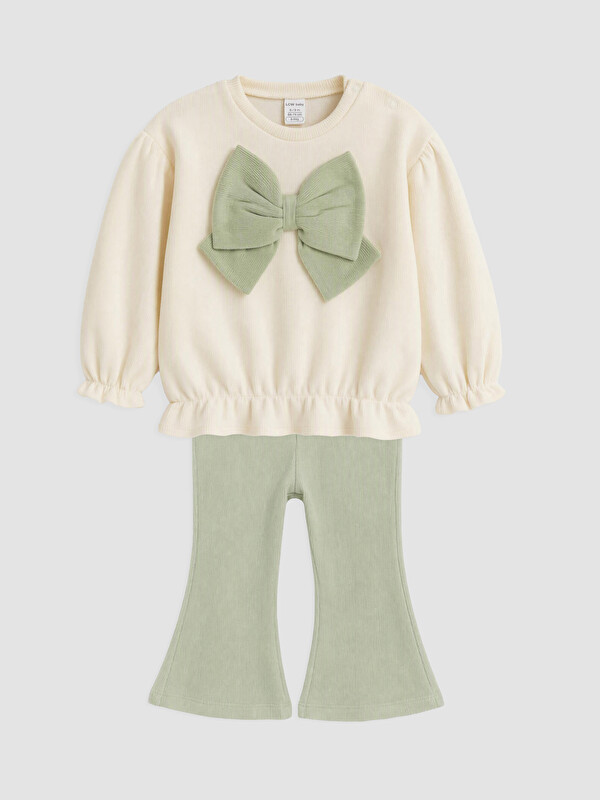 LCW baby Fiyonk Detaylı Kız Bebek Sweatshirt Ve Tayt