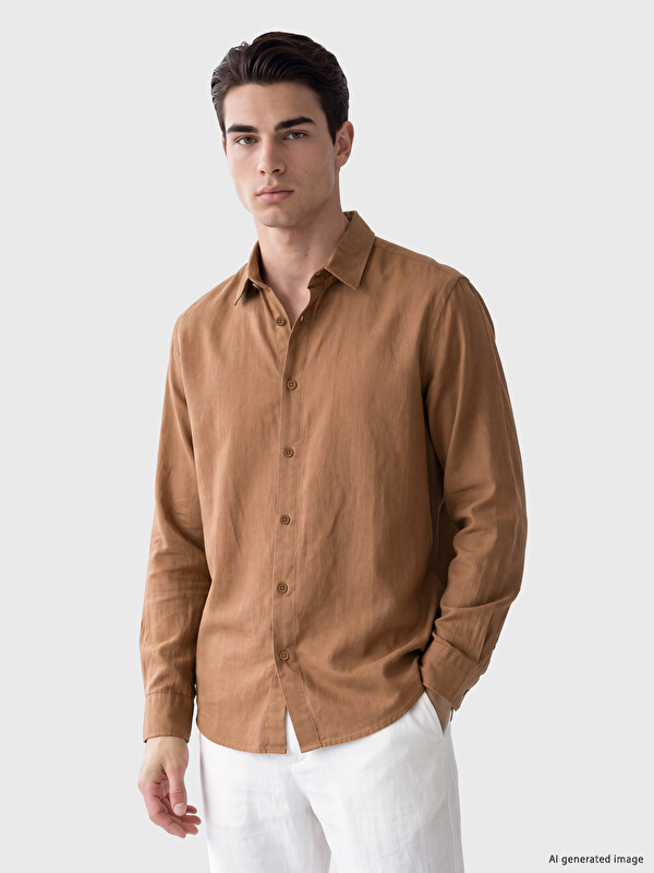 LCW ECO Regular Fit Keten Görünümlü Erkek Gömlek