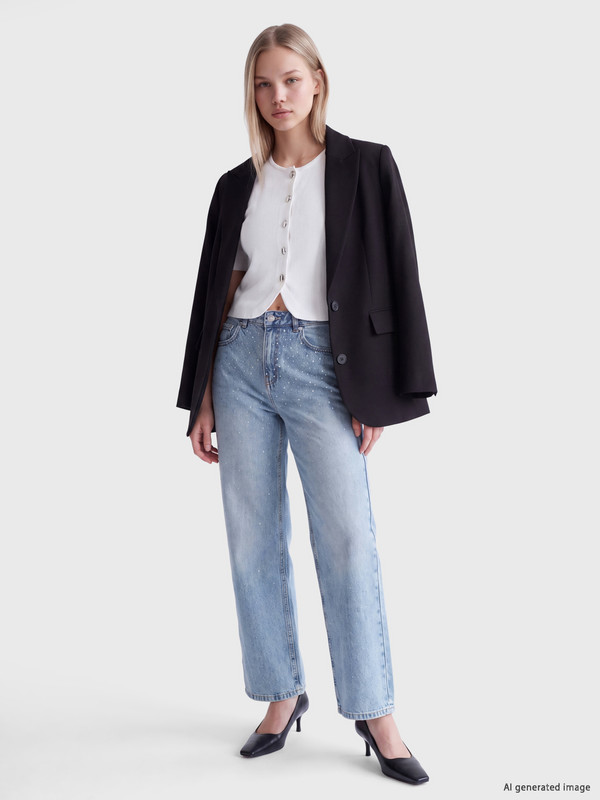 LCW Jeans Rhinestone Embellished Wideleg Jean
