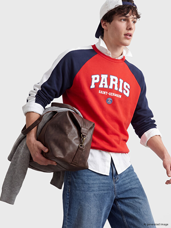 XSIDE ACTIVE Bisiklet Yaka Paris Saint-Germain Baskılı Erkek Sweatshirt
