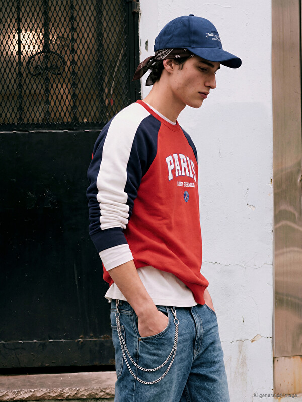 XSIDE ACTIVE Bisiklet Yaka Paris Saint-Germain Baskılı Erkek Sweatshirt