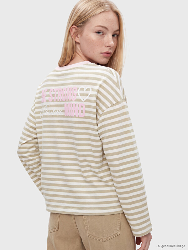 XSIDE Striped %100 Cotton Women's T-Shirt