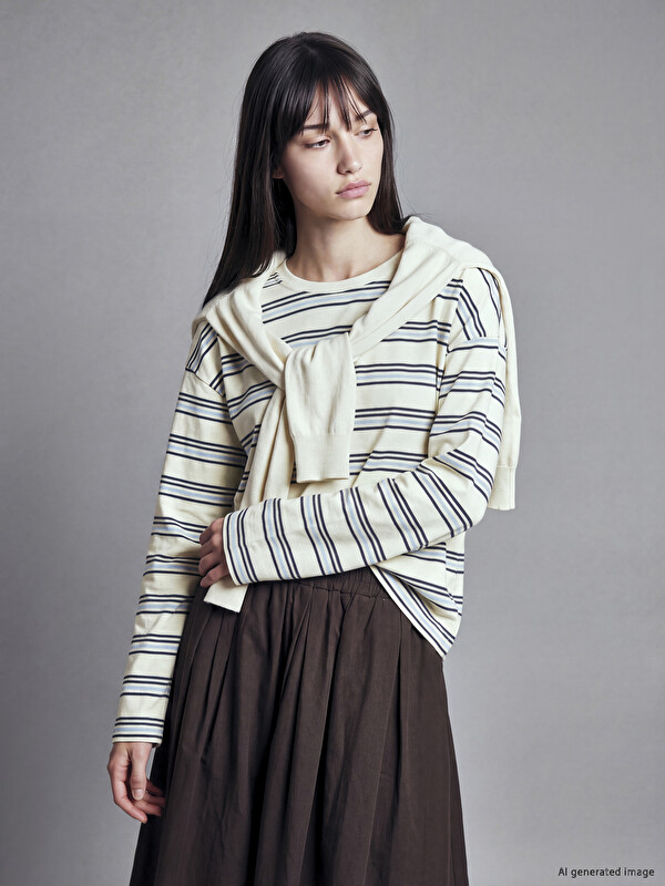 XSIDE Striped Oversize %100 Cotton Women's T-Shirt