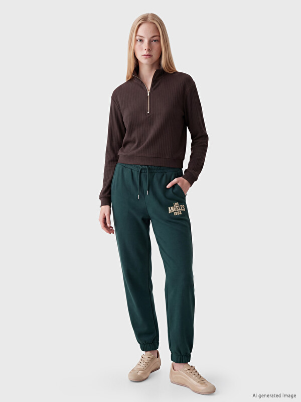 XSIDE Beli Lastikli Baskılı Kadın Jogger Eşofman Altı